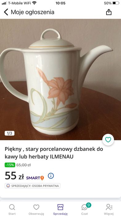 Piękny , stary porcelanowy dzbanek do kawy lub herbaty ILMENAU