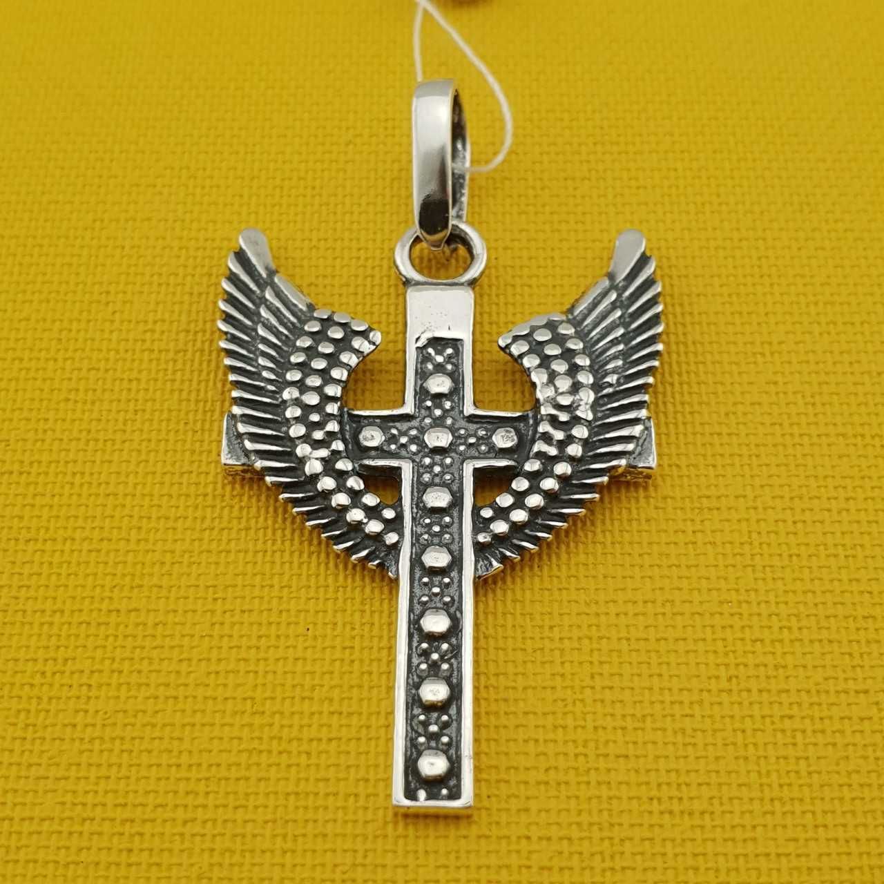 Мужской серебряный кулон крестик Хрестик з крилами ангела срібло 925
