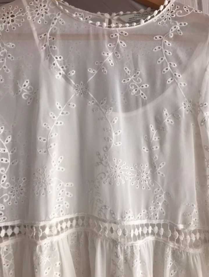 Zara cudna koronkowa haftowana sukienka tunika Boho M/38