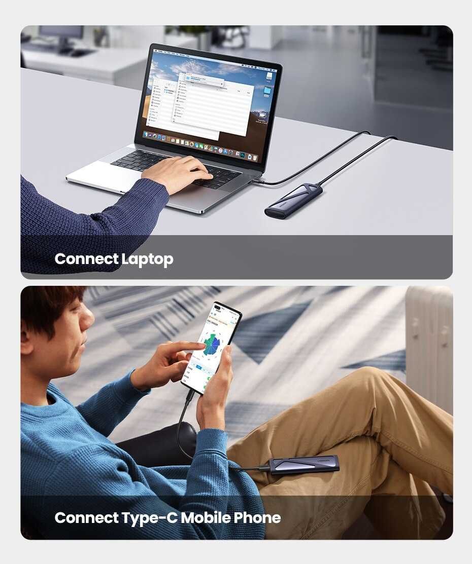 Внешний карман UGREEN CM400 M.2 SATA/NVMe PCIe SSD to USB 3.2 Gray