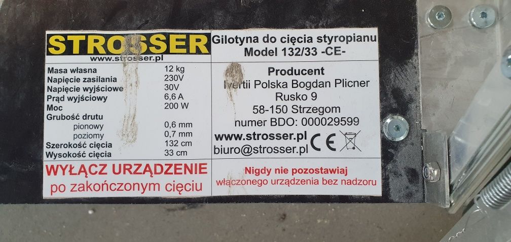 Gilotyna do styropianu Strosser 132/33