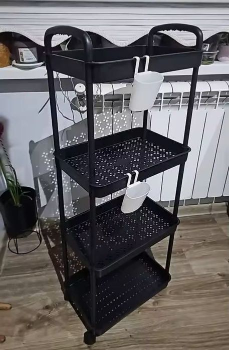 Пластиковий стелаж на 4 полиці, чорний