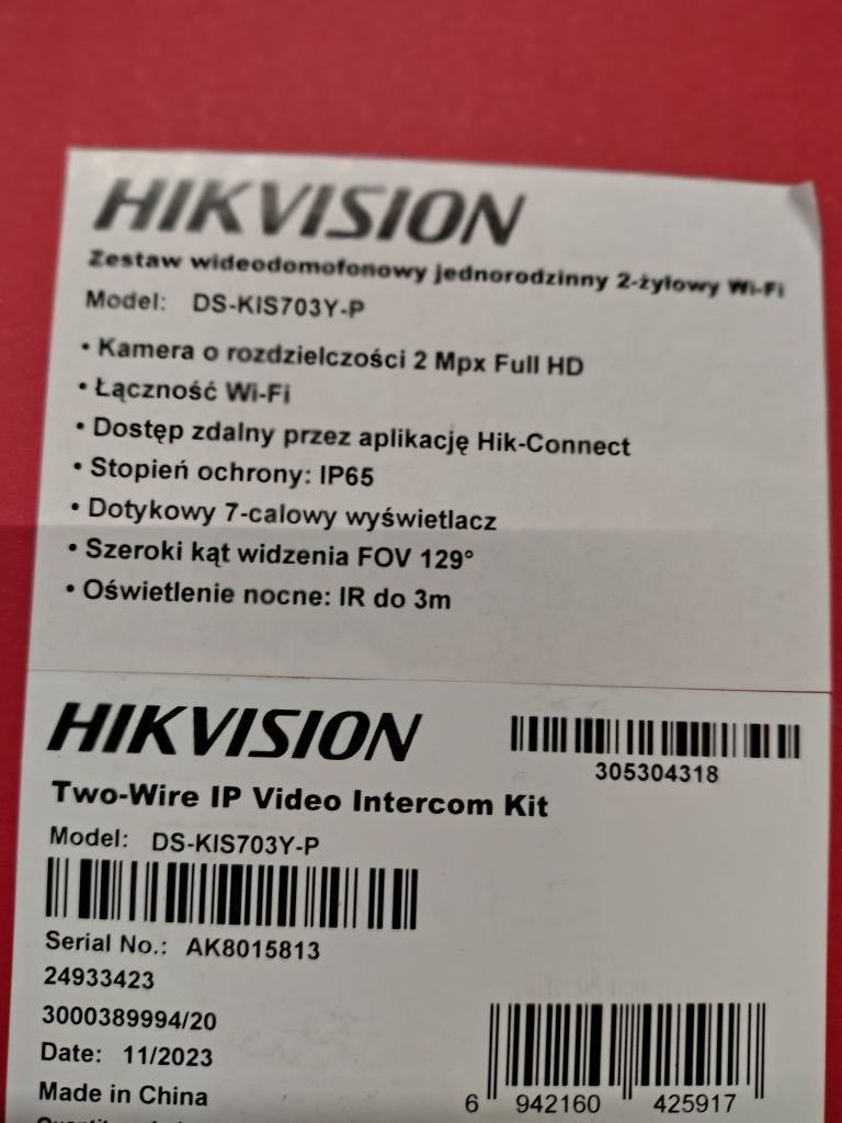 Wideodomofon wi-fi domofon Hikvision DS KIS 703Y-P