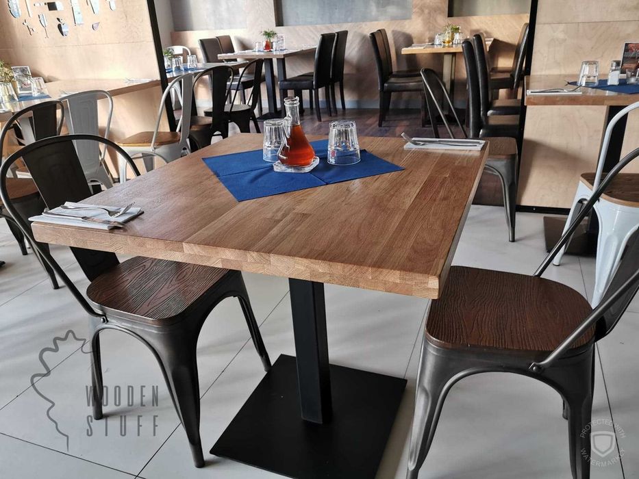 Dębowy stół do restauracji na jednej nodze stolik postument 70x70x3