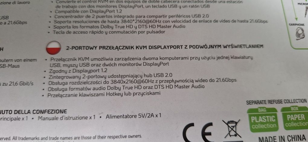 Techly IDATA DP-KVM2 przełącznik KVM Czarny