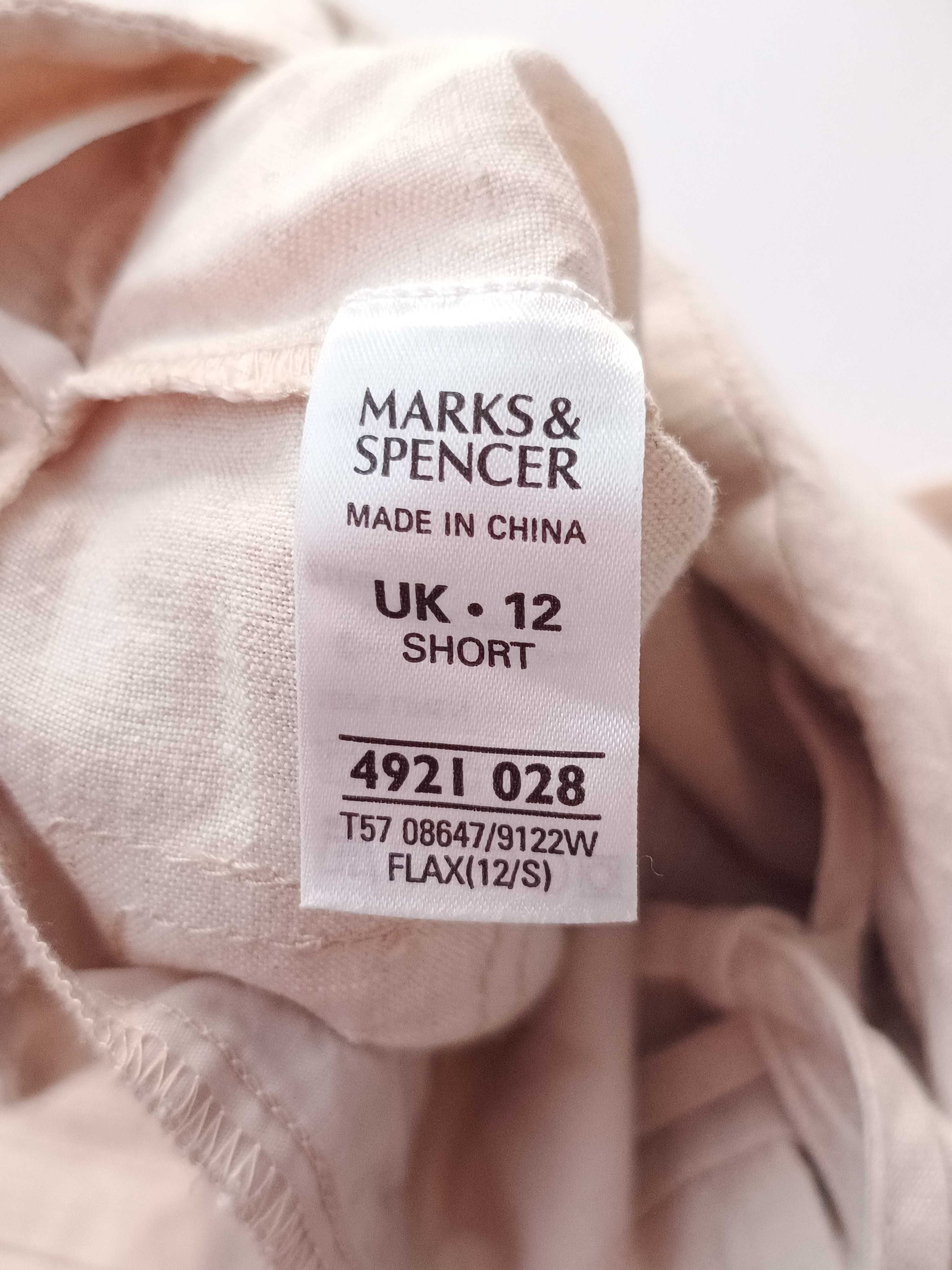Beżowe spodnie do kostek szerokie nogawki 100% len Marks&Spencer 40 L
