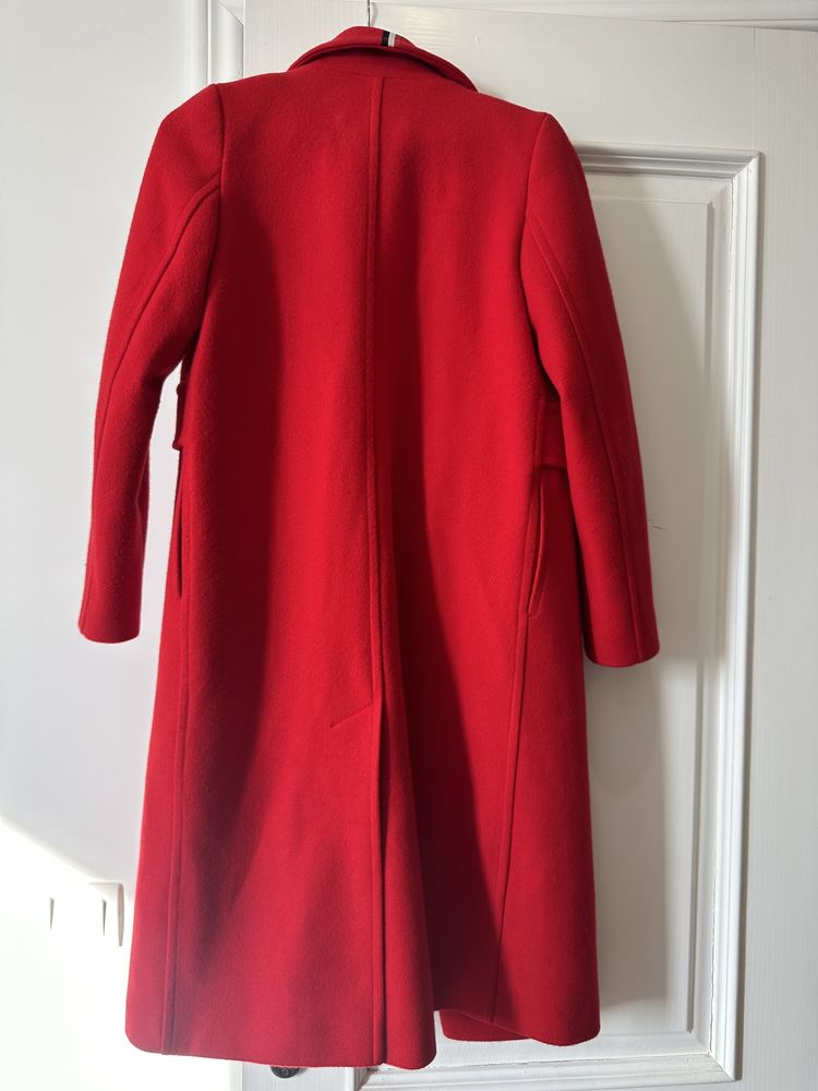 Пальто червоне шерсть оверсайз  шерстяное стильные красное миди