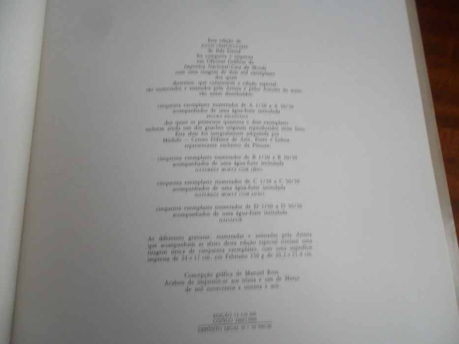 "JOGOS CREPUSCULARES" de Ilda David - 1ª Edição de 1986