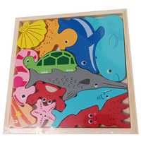 Klocki puzzle układanka drewniana Montessori - zwierzęta morskie
