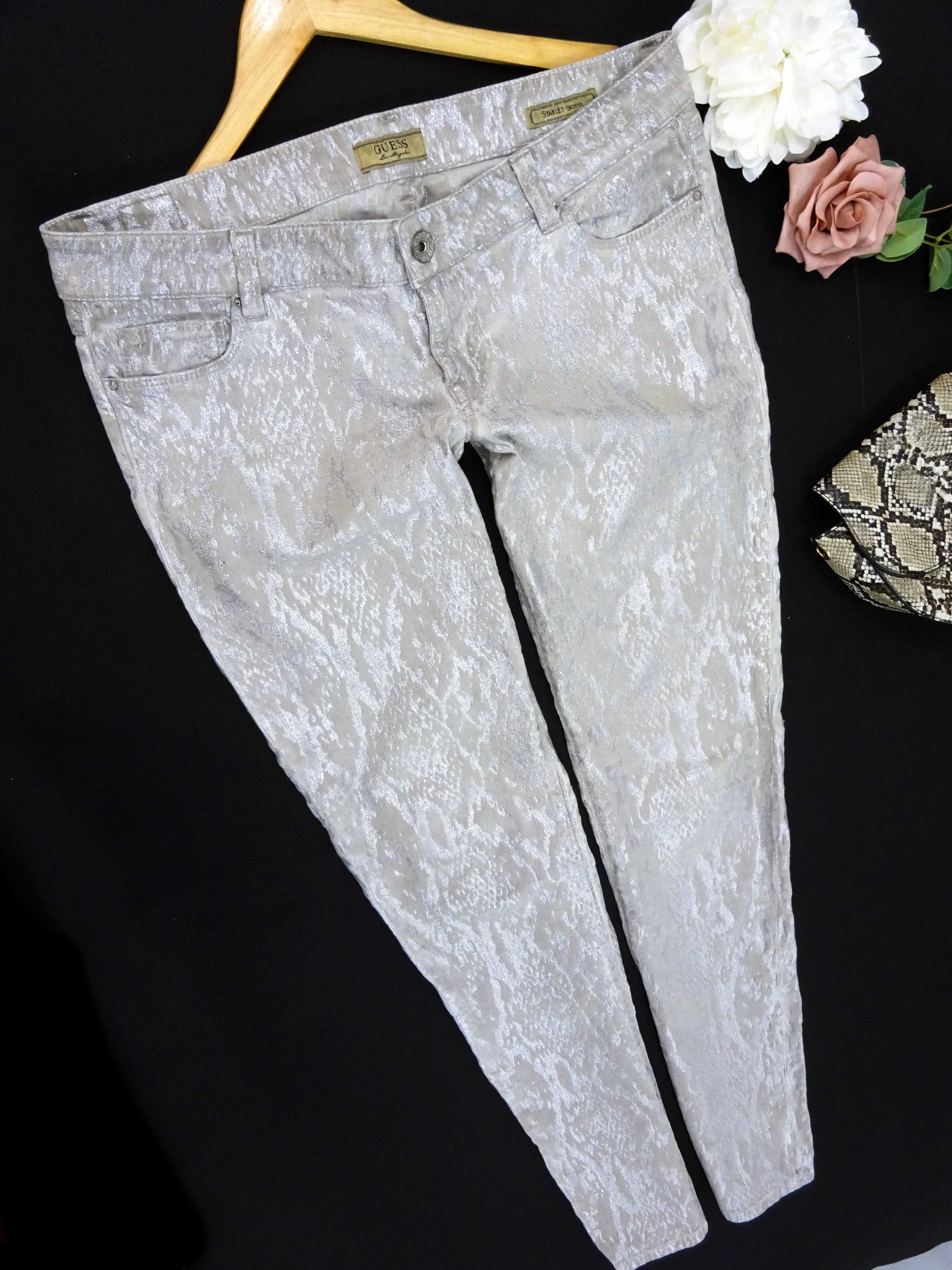 G17 skinny błyszczące spodnie damskie GUESS brokatowe wąż casual 42 XL