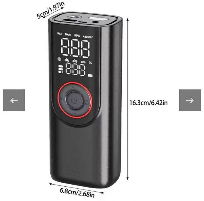 Портативный автомобильный компрессор с дисплеем, павербанк.