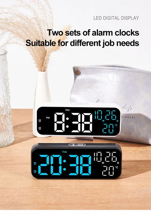 Budzik zegar elektroniczny LED cyfrowy stojący alarm termometr USB