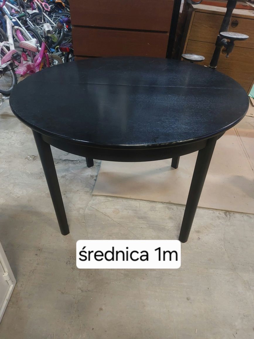 Stół drewniany średnica 1m  okrągły czarny bez krzeseł