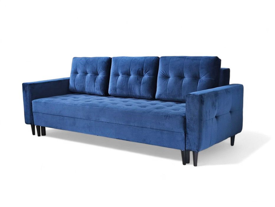 Rozkładana sofa z pojemnikiem. Kanapa PORTO. Sprężyny. Drewniane nogi