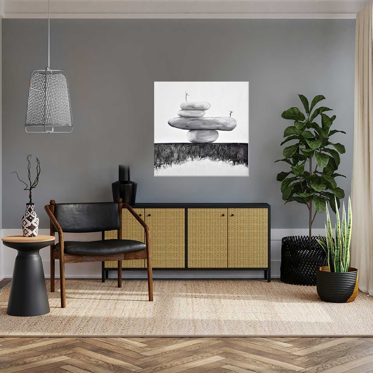 Balancing act II, obraz do salonu na płótnie abstrakcja japandi