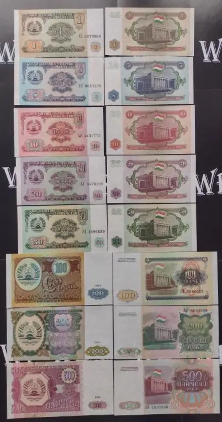 Продам банкноты Таджикистана, набор банкнот, UNC