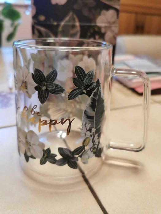Szklanka glass Home&you Filiżanka z podwójną ścianką  kwiatami do kawy