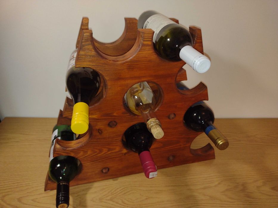 Stojak na wino na butelki drewniany gruby półka ekspozytor