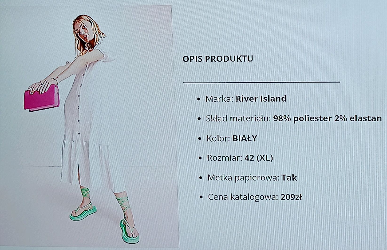 RIVER ISLAND nowa biała sukienka maxi z falbanami r. 44