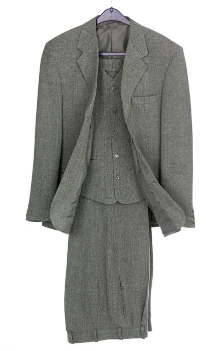 Garnitur męski z kamizelką, wełniany, w szarym kolorze 100/170