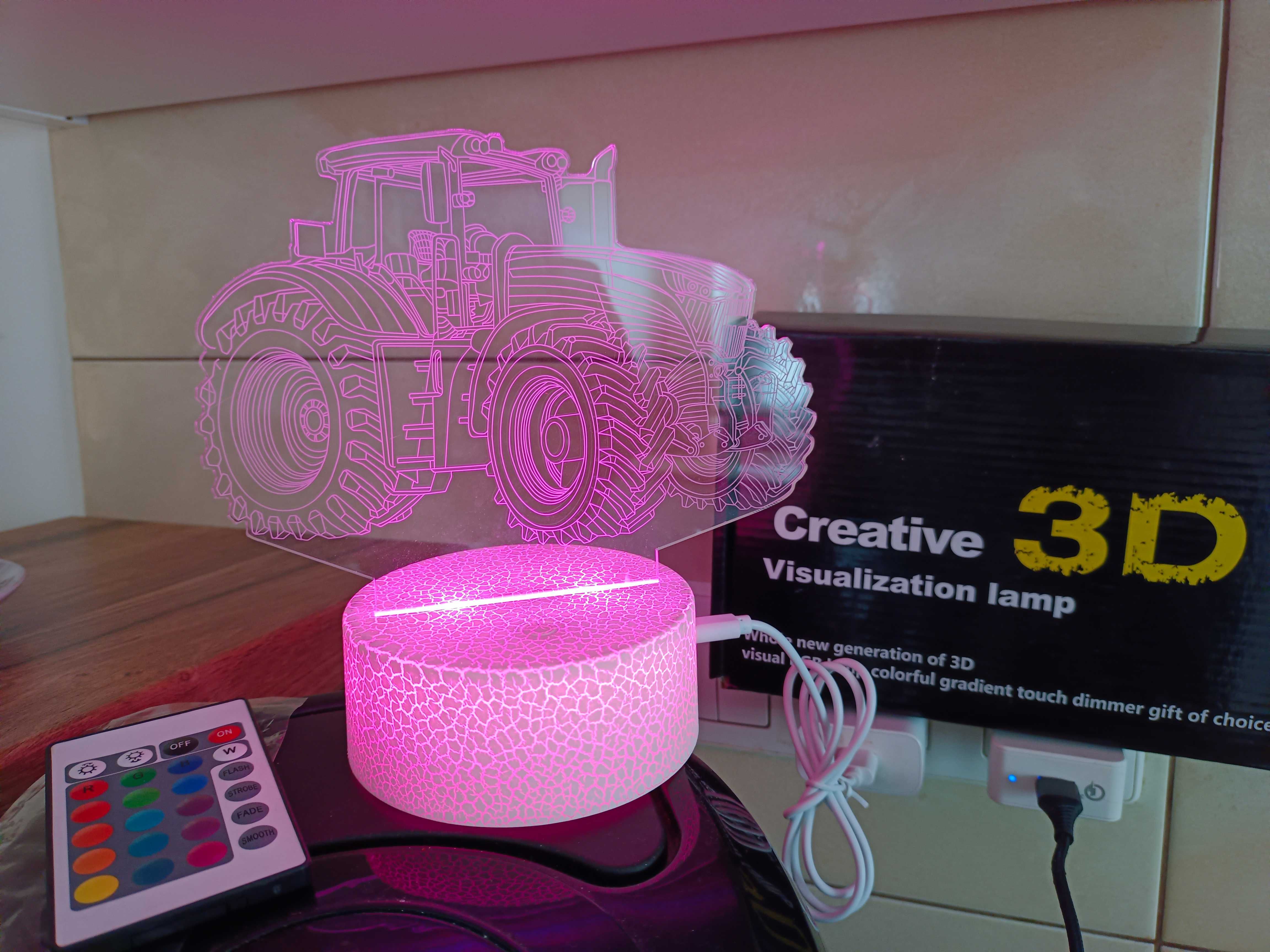 Lampka dla chłopca nocna 3D LED TRAKTOR CIĄGNIK kabel USB + PILOT nowa