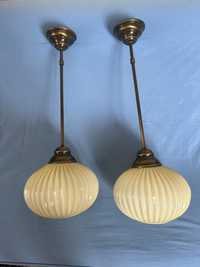 Stara lampa żyrandol ryflowany klosz art deco szkło dwuwarstwowe