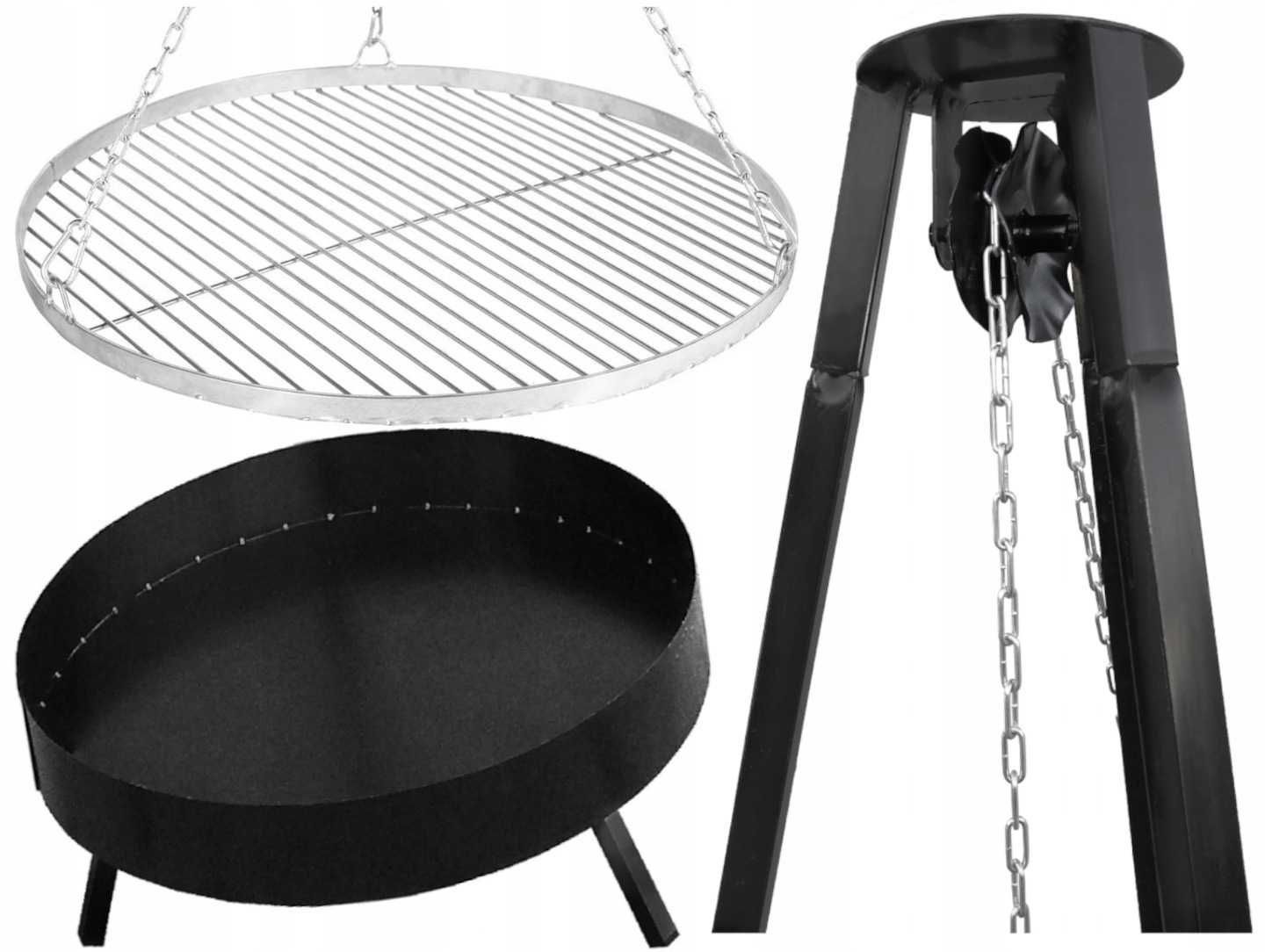 Grill Palenisko Ogrodowe + Trójnóg + Ruszt Na Wysięgniku Cały Zestaw