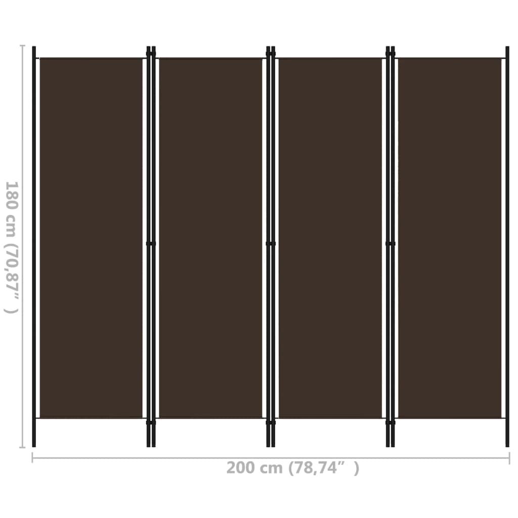 vidaXL Parawan 4-panelowy, brązowy, 200 x 180 cm