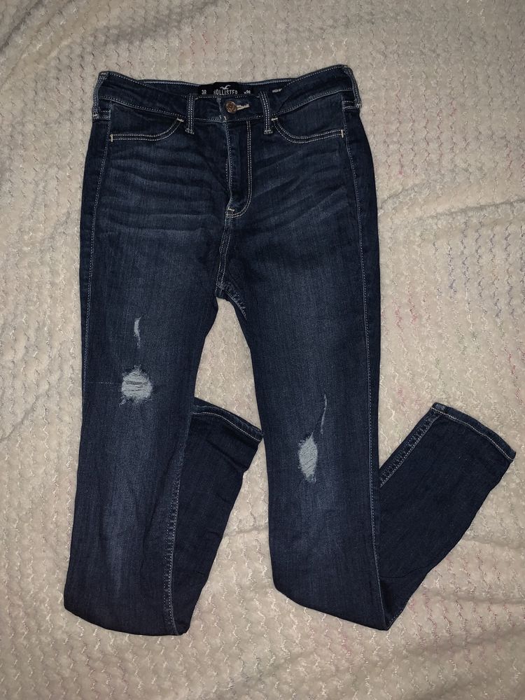spodnie hollister z wysokim stanem skinny z dziurami bawełna