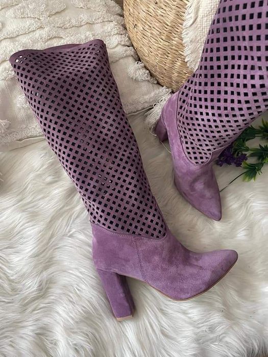 Eleganckie kozaki ażurowe kolory skóra naturalna