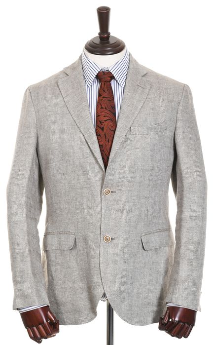 MASSIMO DUTTI letnia lniana marynarka męska w jodełkę 100% len slim 50