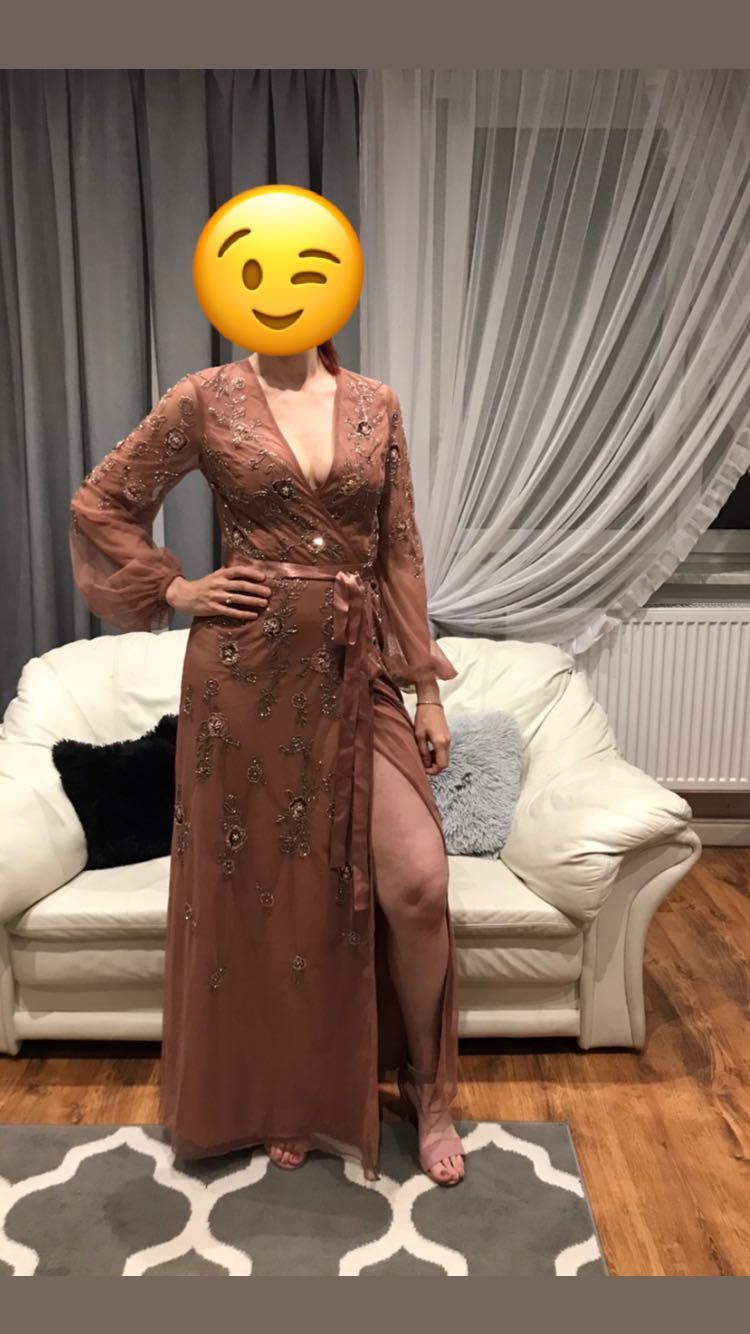 Nowa sukienka Asos Design M długa rozporek cekiny
