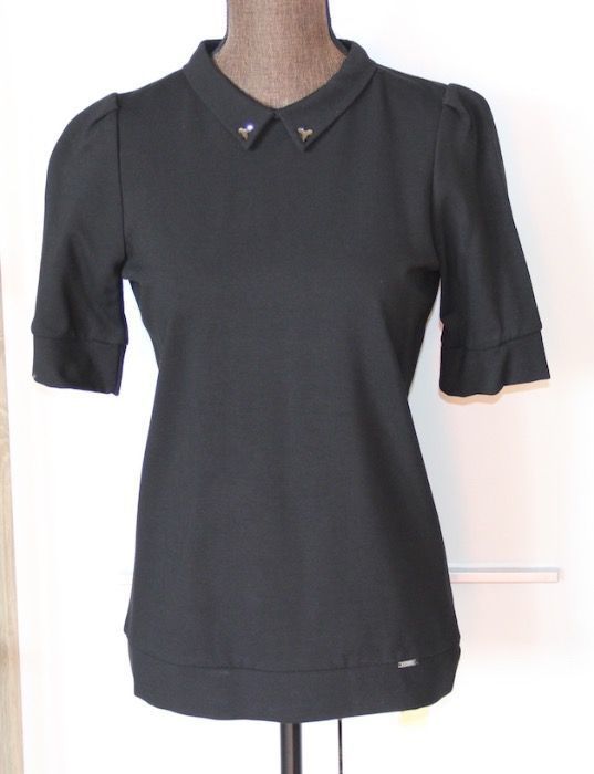 Czarna koszula SIMPLE bluzka kolnierzyk svarowki 36 s 34 xs kolnierz