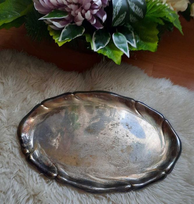 35 cm Stara posrebrzana duża srebrna platerowana srebrem plater