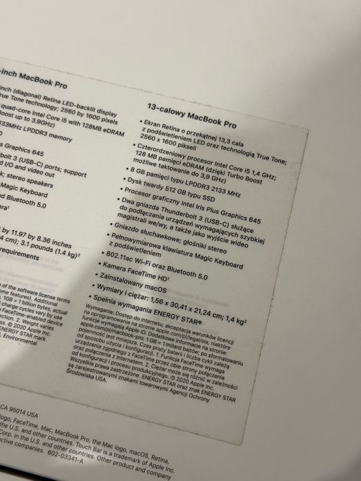Macbook 13 Pro 2020 i5 512gb