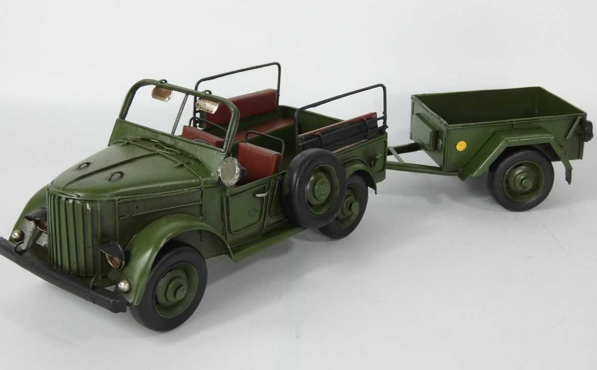 Wojskowy Metalowy model pojazd samochód JEEP z przyc pickup auto 36 cm