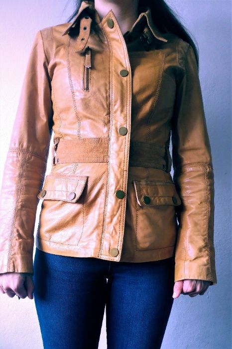 Skóra / Kurtka skórzana damska Stradivarius żółta beżowa rozmiar S