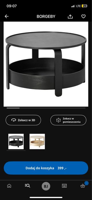 Stolik kawowy ikea borgeby 70 cm czarny