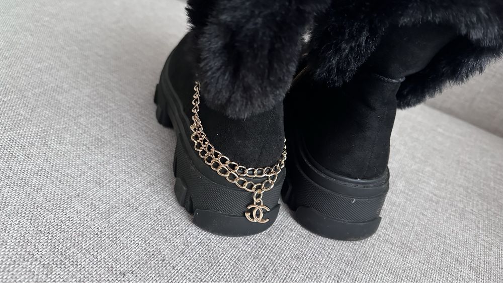 Botki buty damskie zimowe śniegowce czarne