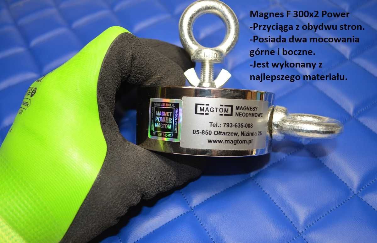 Magnes neodymowy okrągły uchwyt F300x2 Power duża moc 670kg