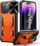 FNTCASE etui IPHONE 13 Pro 14 PRO osłona aparatu + szkło pomarańczowe