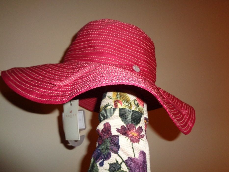 RADLEY modny LUX różowy letni plażowy NOWY kapelusz duże rondo lato