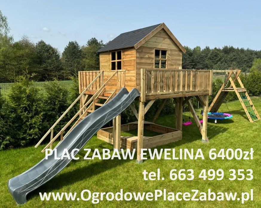 JESIENNA WYPRZEDAŻ: OD RĘKI drewniany PLAC ZABAW, 2 huśtawki, ślizg