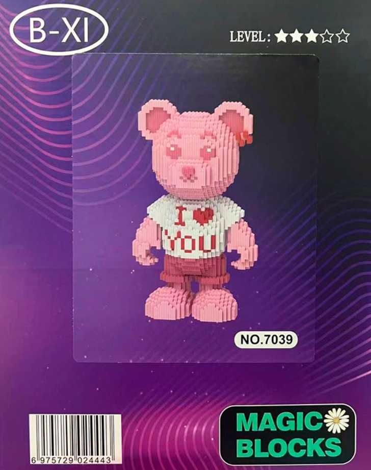 3Д Конструктор MagicBlocks Ведмедик Тедді "I love you" Розовый медведь