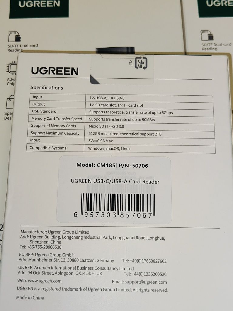 UGREEN CM185 USB-C/USB-A 3.0  Card Reader (50706) 2в1