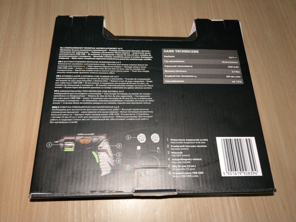 Rewolwerowy wkrętak akumulatorowy Niteo Tools 3,6v USB