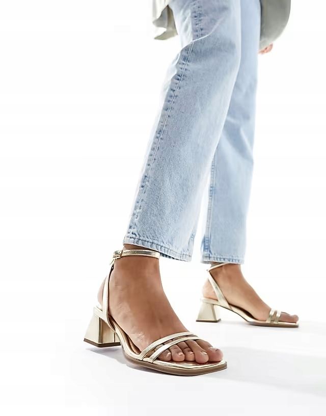 Asos Design 41 Sandały Na Klocku Honeydew Złote R12160