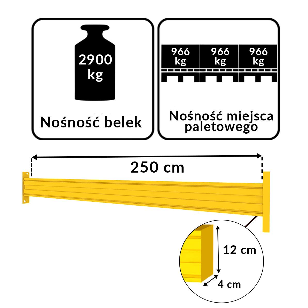 Trawers Mago NR L-250 cm 12x4 cm nośność 2900 kg żółty