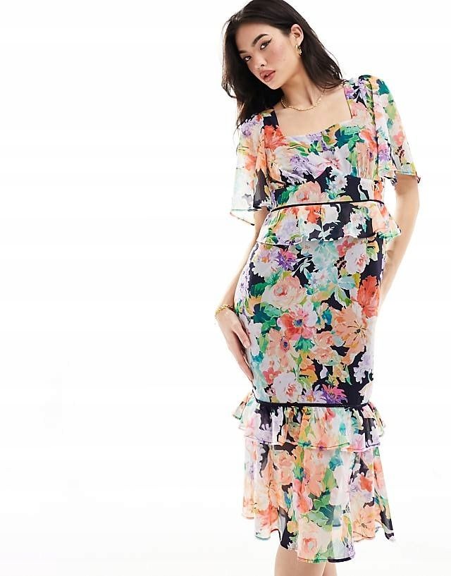 Hope & Ivy 38 M Sukienka W Kwiaty Midi H16485
