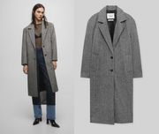 PULL&BEAR długi płaszcz jodełka jednorzędowy NOWY szary XS/34